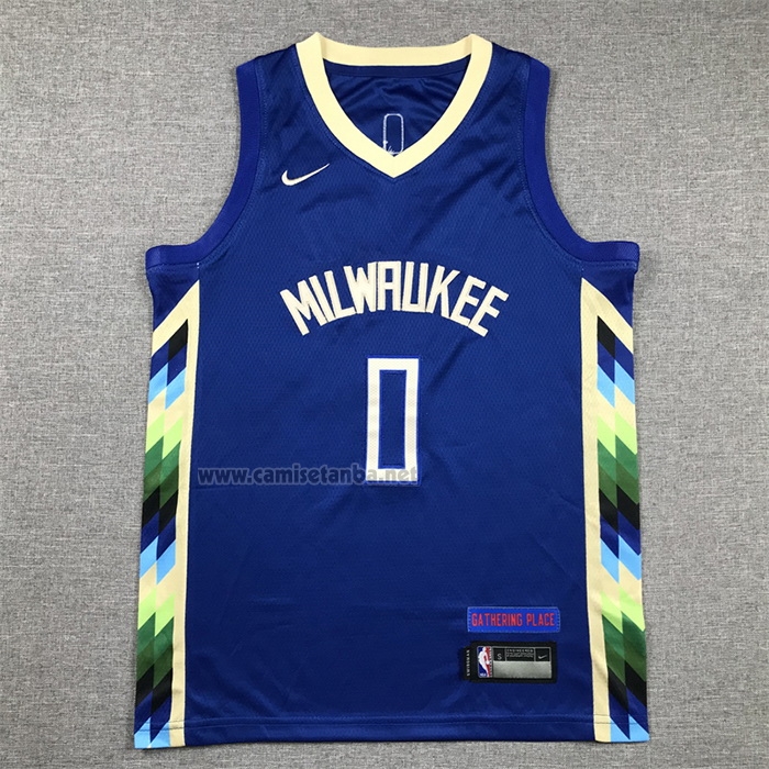 Camiseta Nino Milwaukee Bucks Damian Lillard NO 0 Ciudad 2022-23 Azul